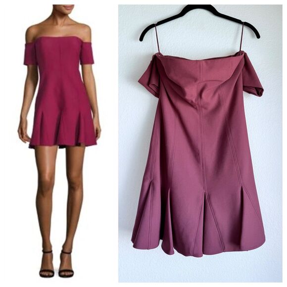 NWOT Cinq à Sept Elva Off-the-shoulder Godet Mini Dress In Elderberry Size 4 - Picture 1 of 13